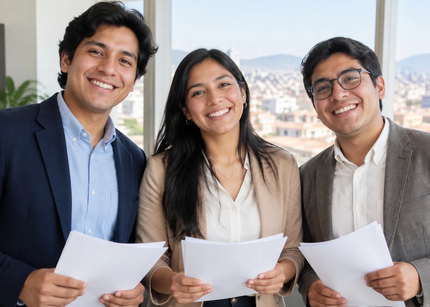 Tres adultos con sus apuntes, al cerrar la sesión